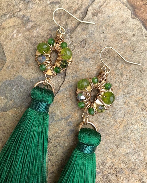 Forest Green Silk Tassel Earrings | Felt